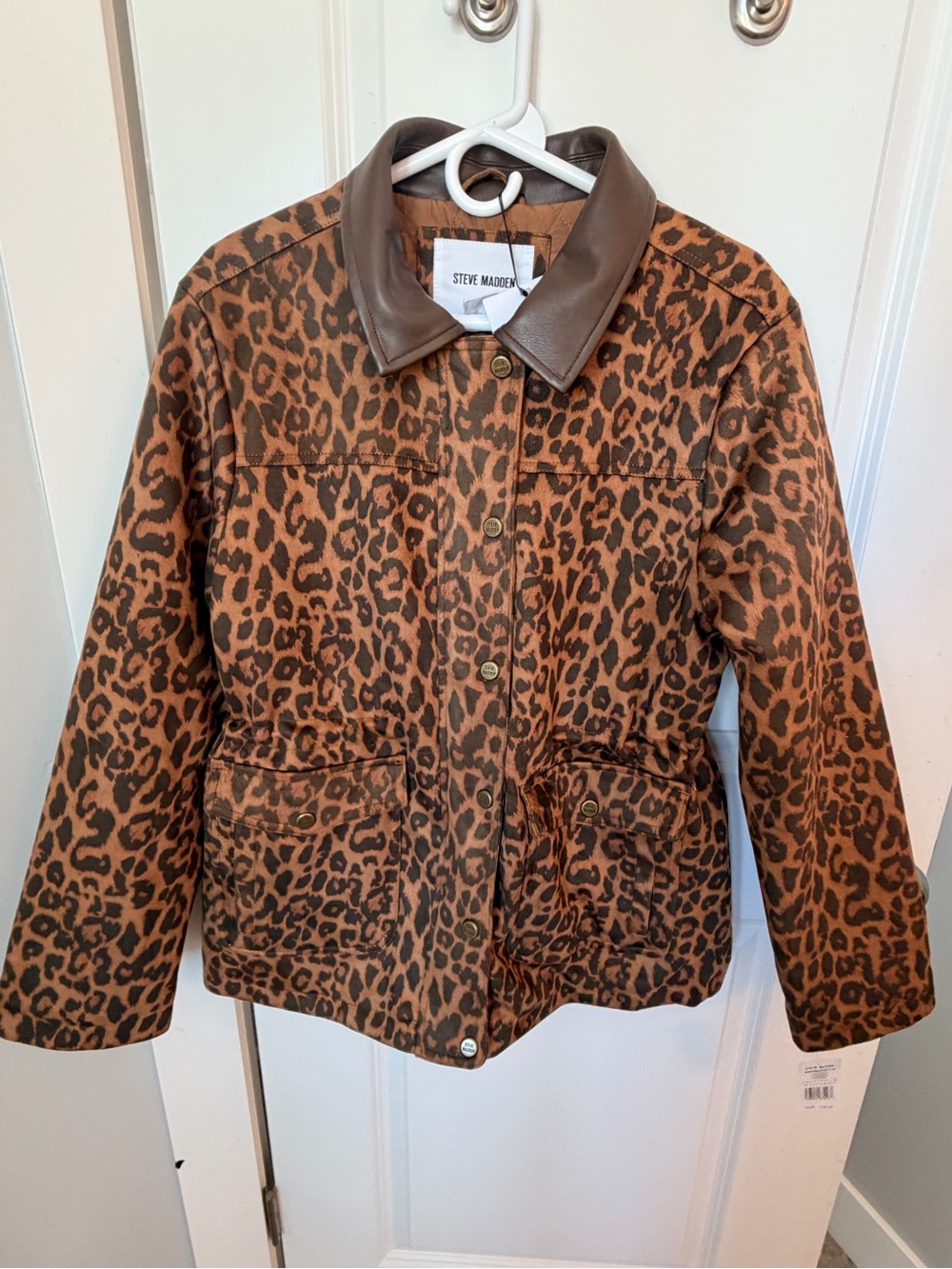 Steve Madden Brown Leopard Print Jacket with Dark Brown Collar